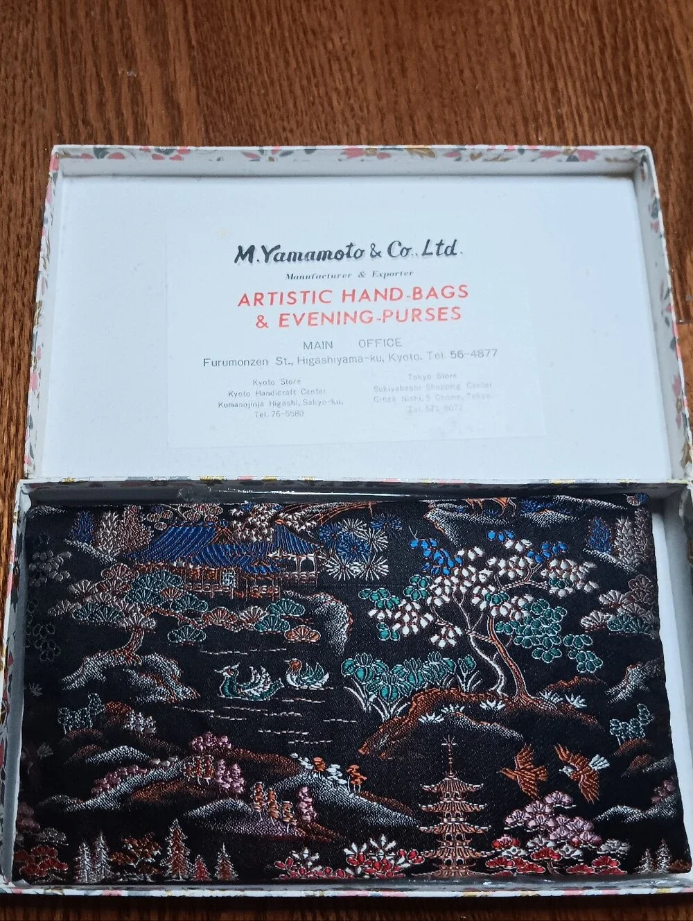 Vintage M. Yamamoto Kyoto Silk Brocade Clutch Japanese Landscape Tapestry W/ Box